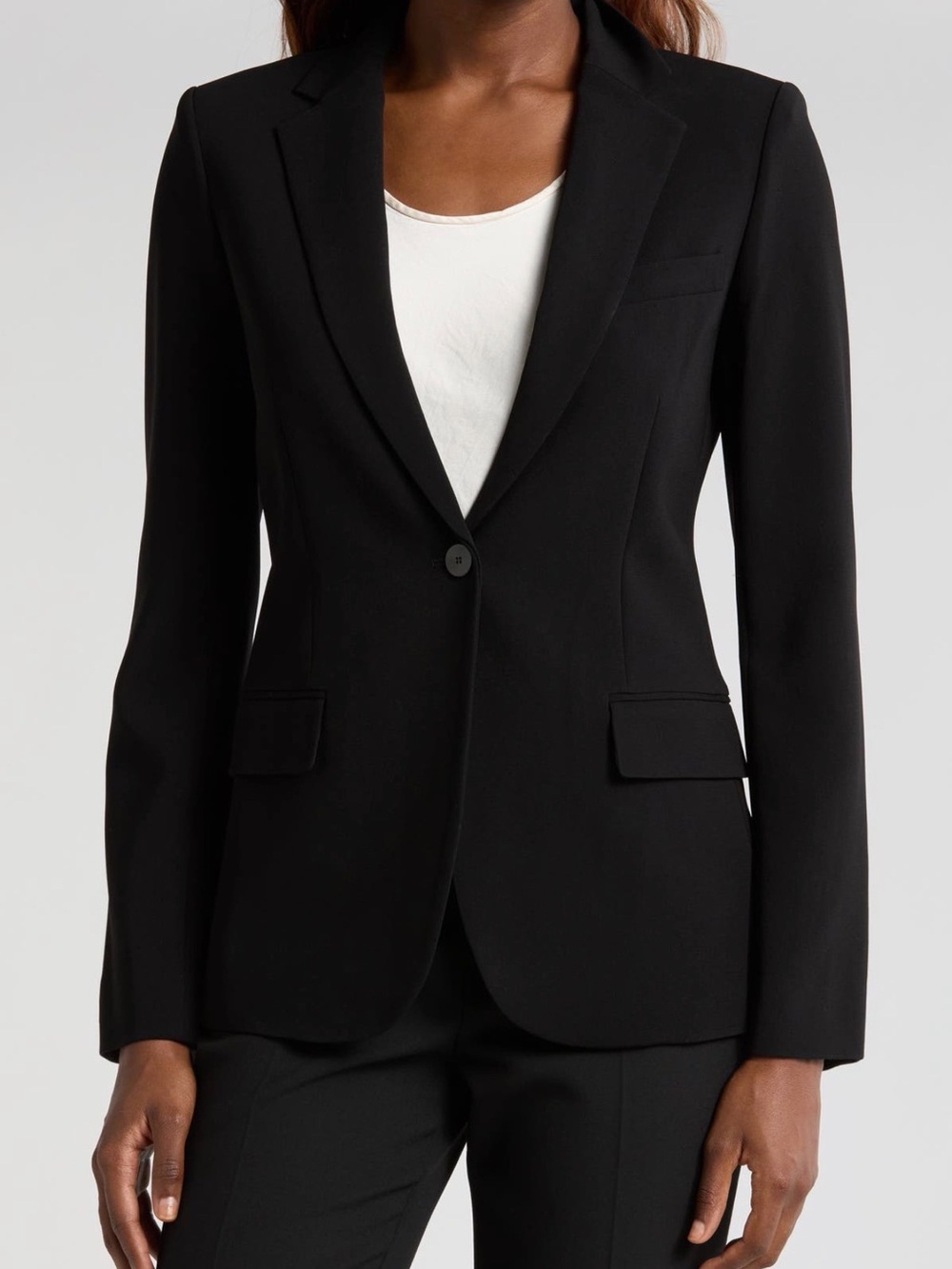 Theory Charlie Staple Black Single-Button Front Flap Pockets Tailored Blazer